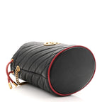 Vintage Effect Calfskin Matelasse Diagonal Mini Torchon GG Marmont 2.0 Bucket Bag Black Romantic Cherry