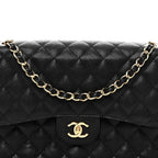 Caviar Quilted Jumbo Double Flap Black