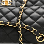 Lambskin Quilted Medium Double Flap Black