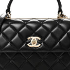 Lambskin Quilted Small Trendy CC Dual Handle Flap Bag Black