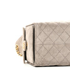 Suede Quilted Medium Chanel 25 Handbag Grey