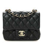 Lambskin Quilted Mini Square Flap Black