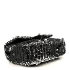 Sequin Camellia Small Single Flap Silver Black