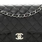 Caviar Quilted Medium Double Flap Black