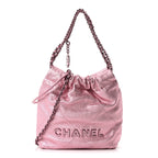 Metallic Lambskin Lacquered Monochrome Quilted Mini Chanel 22 Pink