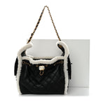 Crumpled Sheepskin Shearling Quilted Small Chanel 25 Handbag Black White