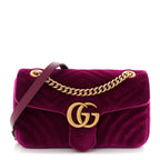 Velvet Matelasse Small GG Marmont Shoulder Bag Fuchsia Violet Cyclamen