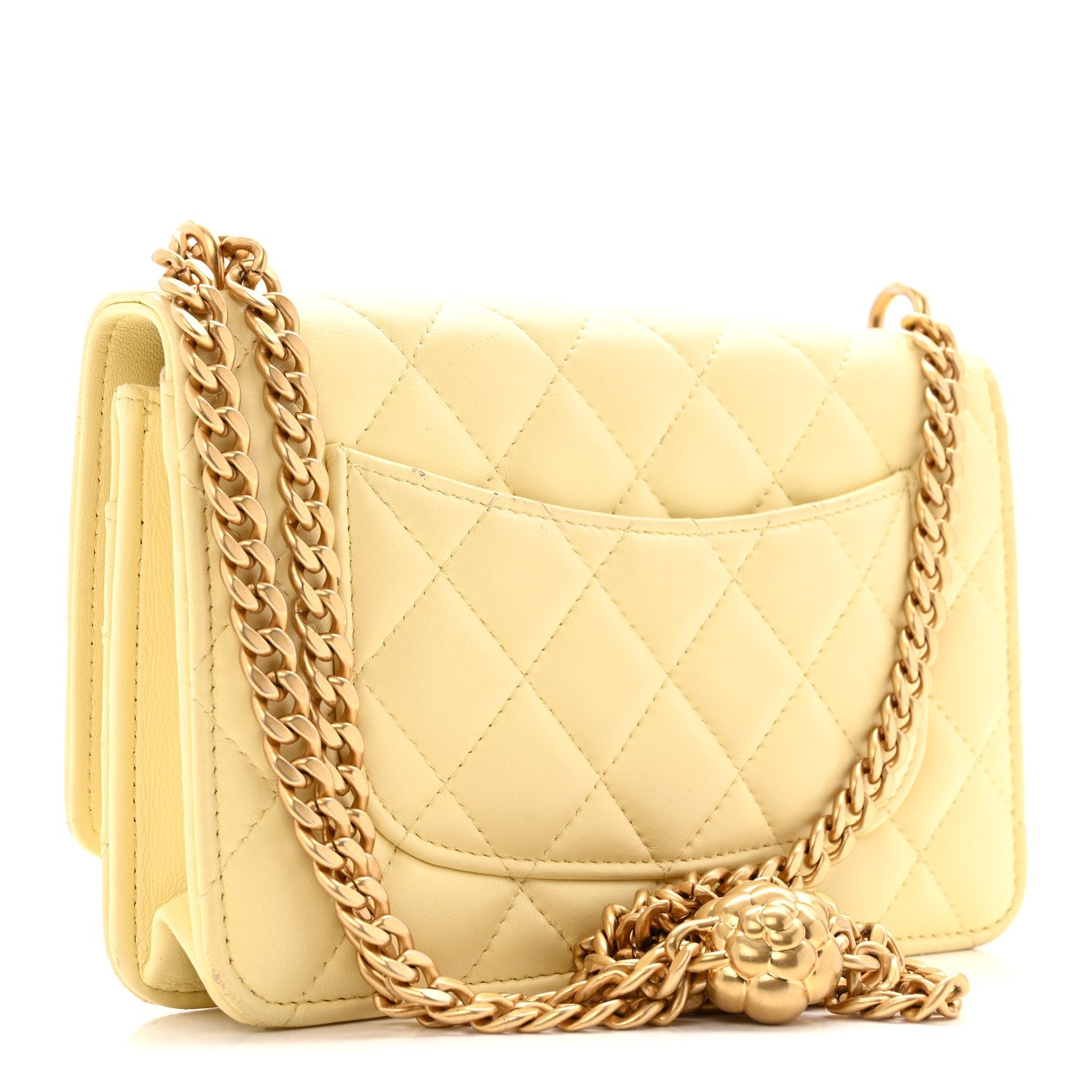 Lambskin Quilted Sweet Camellia Wallet on Chain WOC Yellow