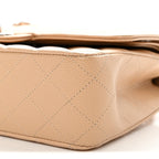 Caviar Quilted Medium Double Flap Beige