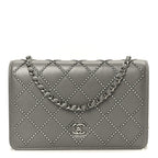 Lambskin Crystal Quilted Wallet On Chain WOC Grey
