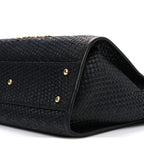 Straw Raffia Calfskin Chain Small Deauville Tote Black
