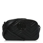 Calfskin Matelasse Monochrome Small GG Marmont Chain Shoulder Bag Black