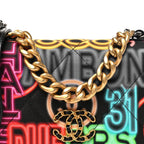 Fabric Printed Chanel 19 Wallet On Chain WOC Black Multicolor