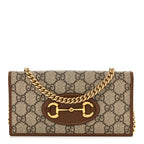GG Supreme Monogram Azalea Calfskin Horsebit 1955 Wallet On Chain Beige Ebony Brown Sugar