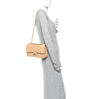 Caviar Quilted Medium Double Flap Beige