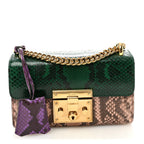 Snakeskin Small Padlock Shoulder Bag Green Pink Purple
