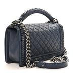 Calfskin Quilted Medium Top Handle Boy Flap Blue