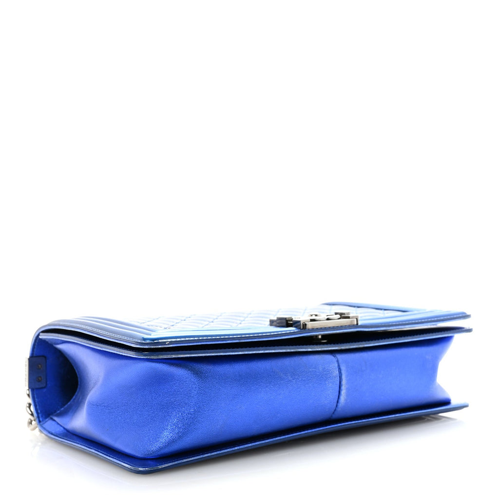 Metallic Patent Quilted New Medium Boy Flap Blue
