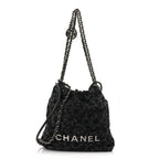 Denim Quilted Floral Print Mini Chanel 22 Black Grey