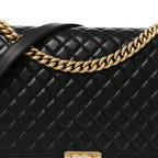 Lambskin Quilted Large Boy Flap Black