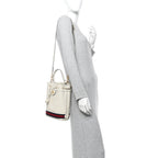 Glazed Textured Calfskin Web Small Ophidia Bucket Bag Mystic White