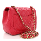 Lambskin Quilted Mini Square Flap Dark Pink