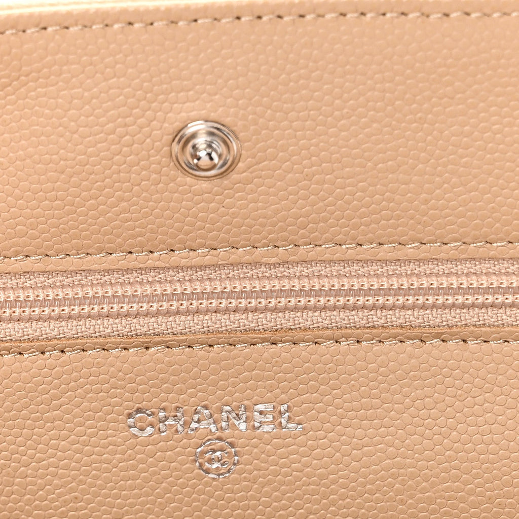 Caviar Quilted Wallet on Chain WOC Beige