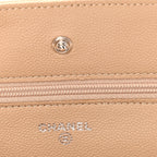 Caviar Quilted Wallet on Chain WOC Beige