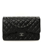 Iridescent Caviar Quilted Jumbo Double Flap Black