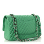 Caviar Chevron Quilted Medium Double Flap Green