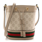 GG Supreme Monogram Textured Calfskin Web Mini Ophidia Bucket Bag Beige Ebony Mystic White Oatmeal