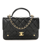 Lambskin Quilted Preppy Satchel Wallet On Chain WOC Black