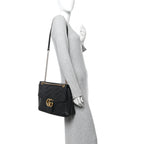 Calfskin Matelasse Large GG Marmont Shoulder Bag Black