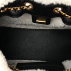 Crumpled Sheepskin Shearling Quilted Small Chanel 25 Handbag Black White