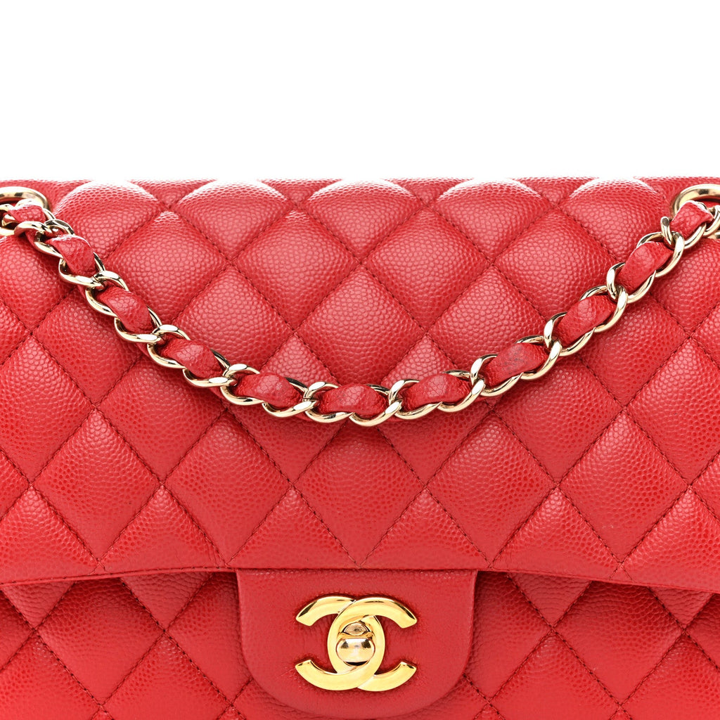 Caviar Quilted Medium Double Flap Red