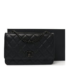 Lambskin Quilted Trendy CC Wallet On Chain WOC So Black