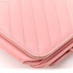 Lambskin Chevron Quilted Trendy CC Wallet On Chain WOC Pink