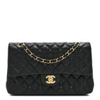 Lambskin Quilted Medium Double Flap Black