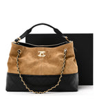 Suede Calfskin Shiny Lambskin Quilted Small Coco Base Shopping Bag Beige Black