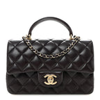 Lambskin Quilted Mini Top Handle Rectangular Flap Dark Purple