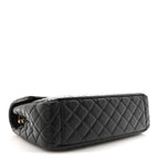 Grained Calfskin Quilted XXL Travel Flap Bag Black