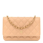 Caviar Quilted Wallet on Chain WOC Beige