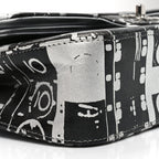 Lambskin Graffiti Printed Medium Double Flap Black Silver