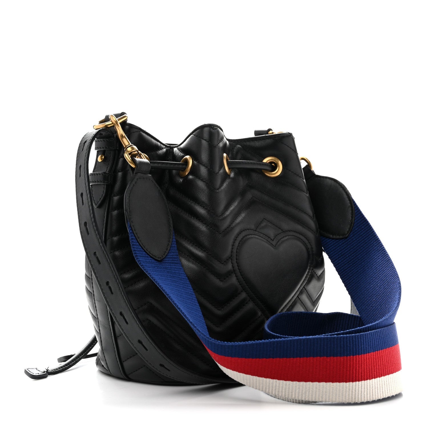 Calfskin Matelasse Sylvie Web GG Marmont Bucket Bag Black