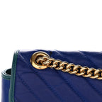 Azalea Calfskin Enamel Matelasse Diagonal Small Torchon GG Marmont Shoulder Bag Imperial Blue Pavone