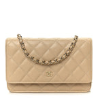Caviar Quilted Wallet on Chain WOC Beige
