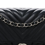 Caviar Chevron Quilted Medium Double Flap Black