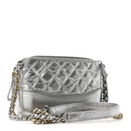 Metallic Lambskin Calfskin Quilted Small Gabrielle Clutch With Chain Silver