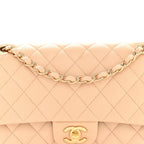 Lambskin Quilted Medium Double Flap Beige