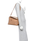 Grained Calfskin Medium Puzzle Edge Bag Toffee